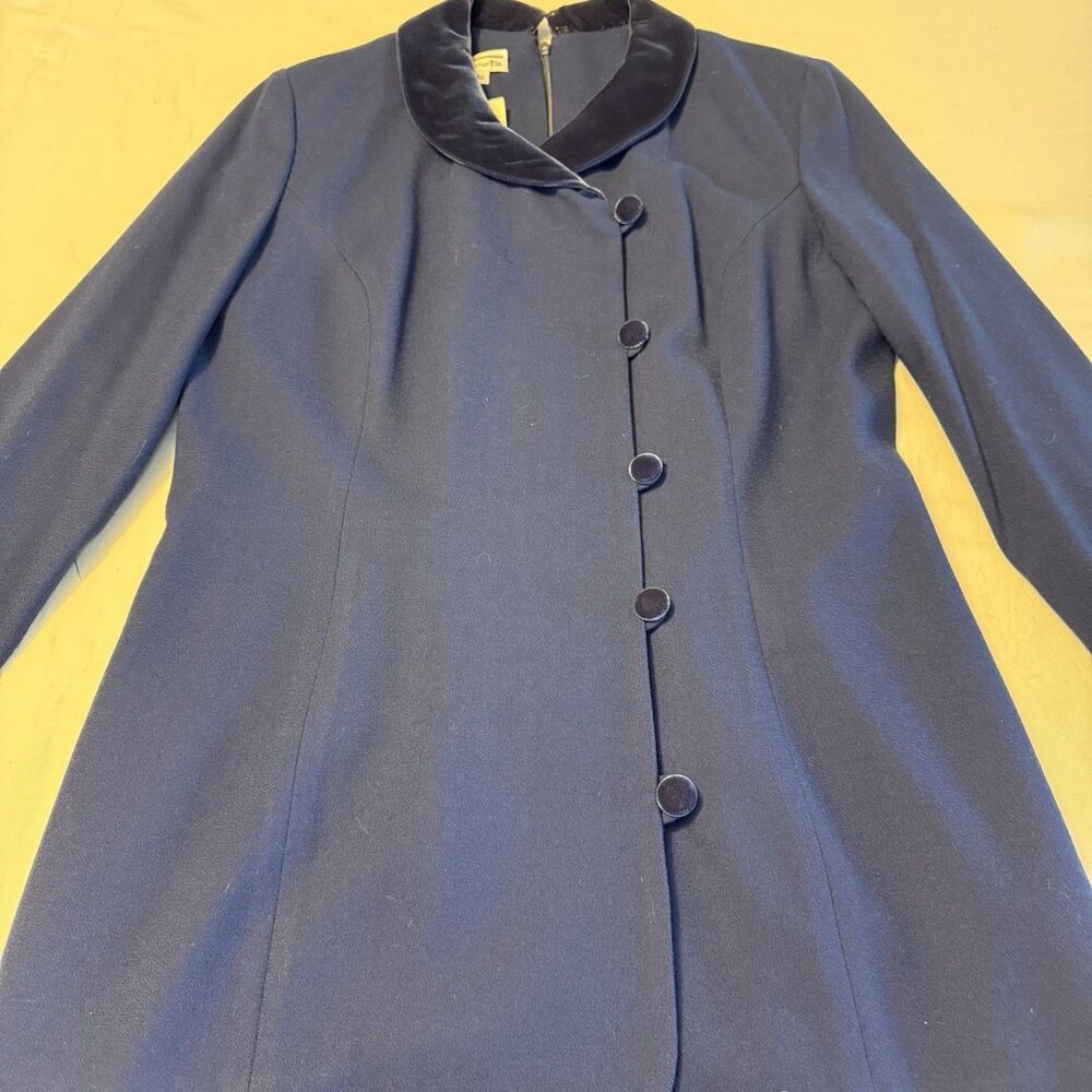 NWT Vintage 90s Talbots Navy Wool Dress With Velvet Collar & Buttons Size 14 - Picture 1 of 16